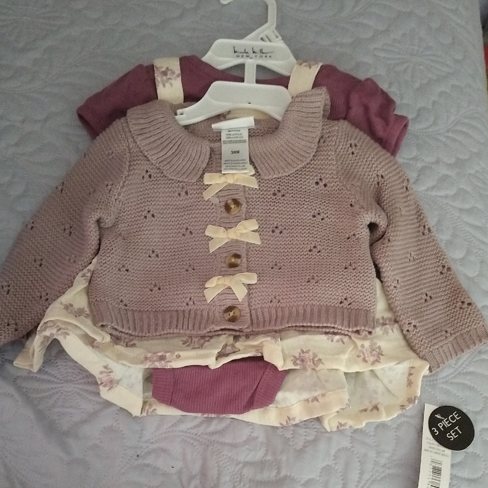 Purple and Cream Kids Sweater Set 3/6 Month - Picture 1 of 3